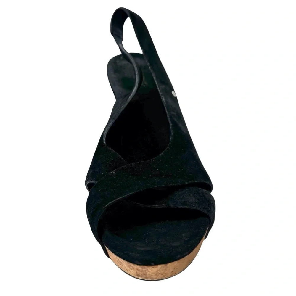 UGG HAZEL BLACK SUEDE & CORK WEDGE HEEL PLATFORM SANDALS